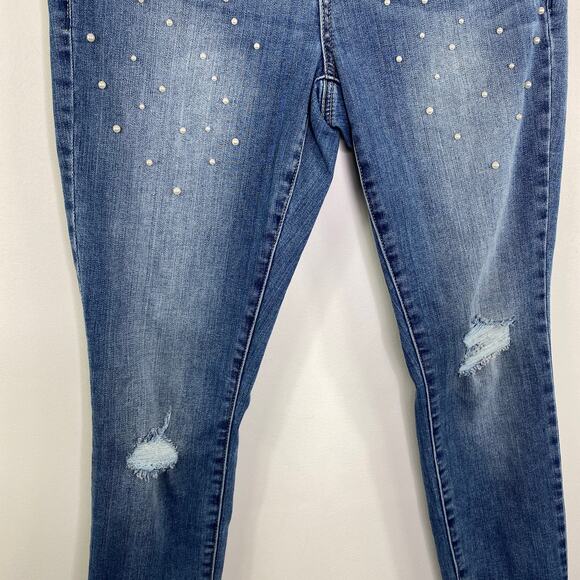 Seven7 Light Wash Blue Pearl Embellished Mid-Rise Skinny Jeans Women's Size 4 - Picture 3 of 9